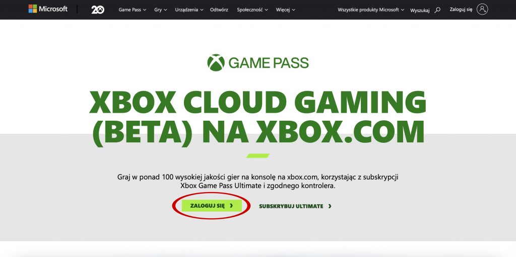 Xbox Cloud Gaming w przeglądarce na komputerze
