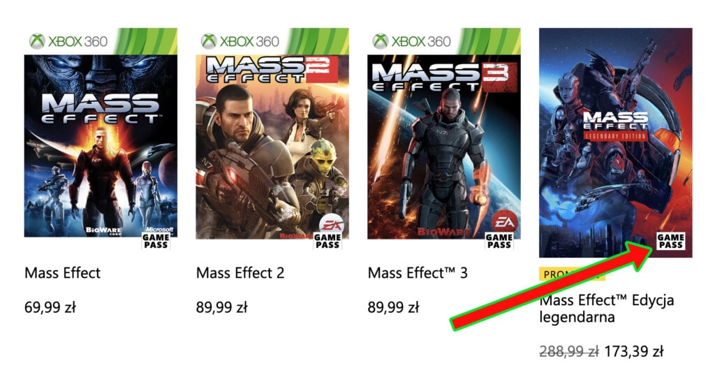 Mass Effect Edycja Legendarna w Xbox Game Pass - zrzut ekranu z Xbox Store