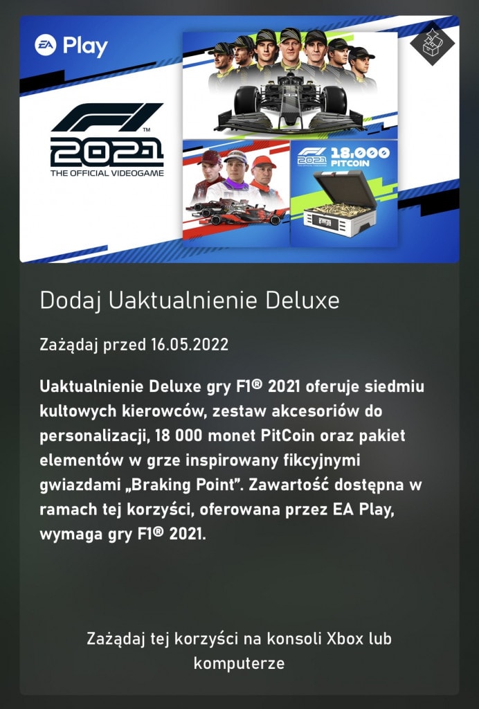 Ulepszenie Deluxe F1 2021