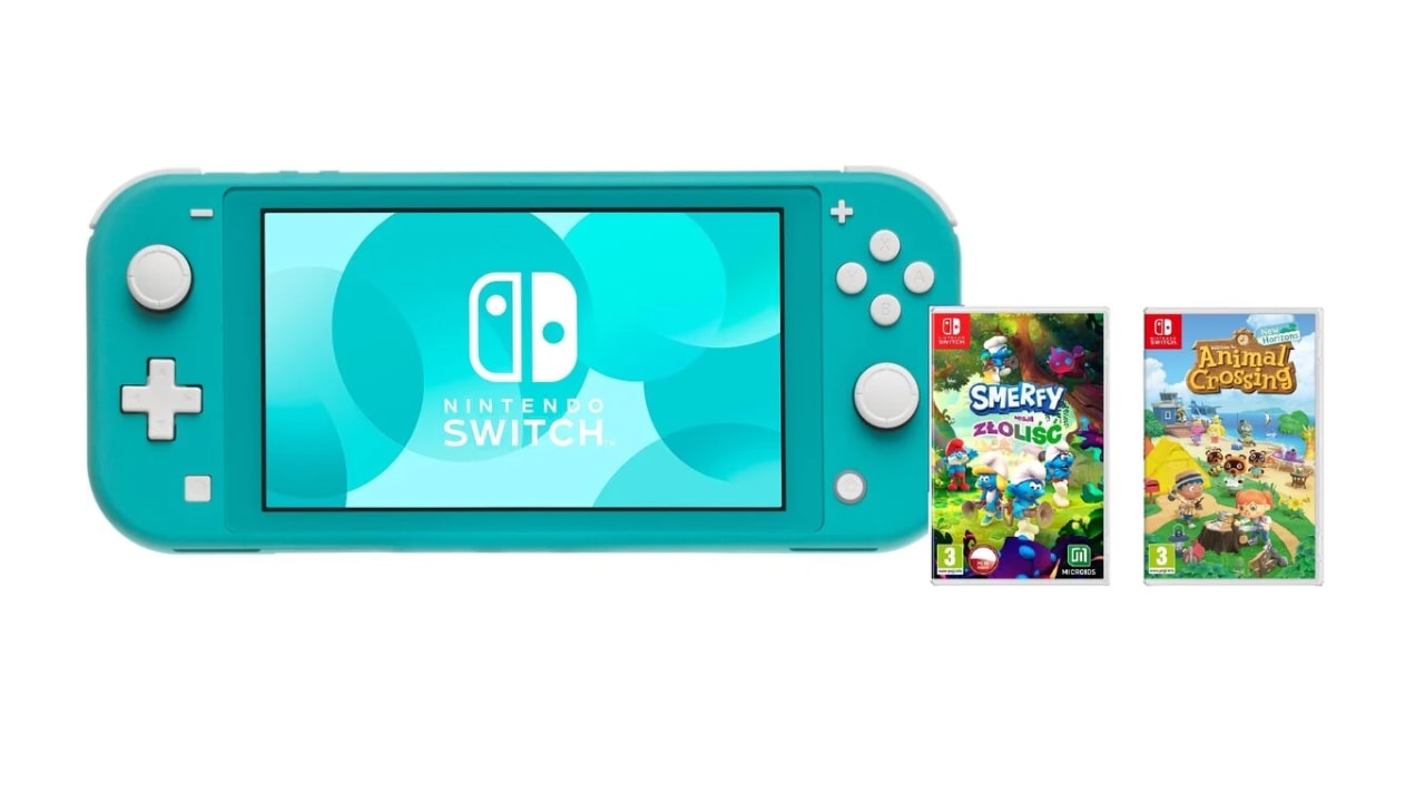 Nintendo Switch Lite + Smerfy: Misja Złoliść + Animal Crossing