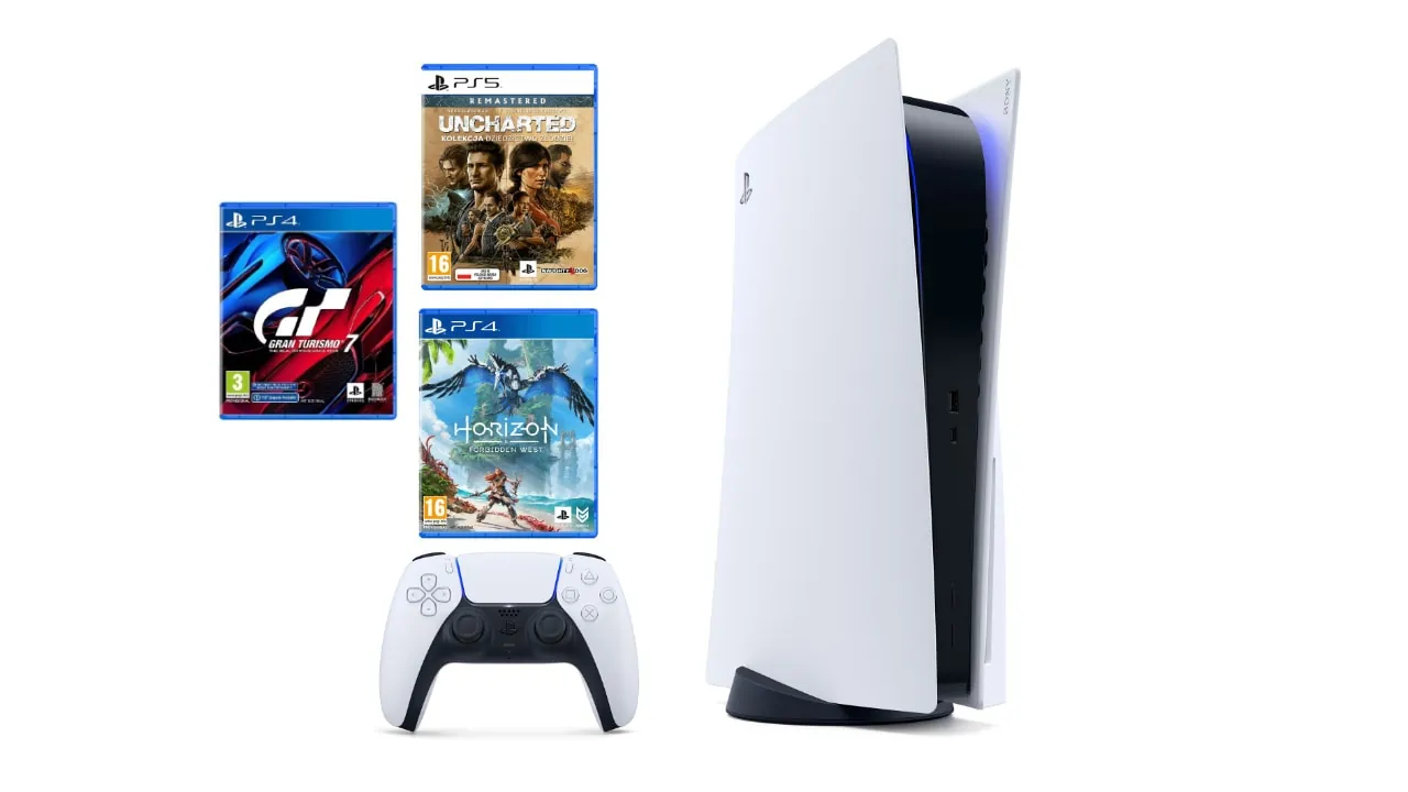 PlayStation 5 + Horizon Forbidden West + Gran Turismo 7 + Uncharted Kolekcja Dziedzictwo Złodziei