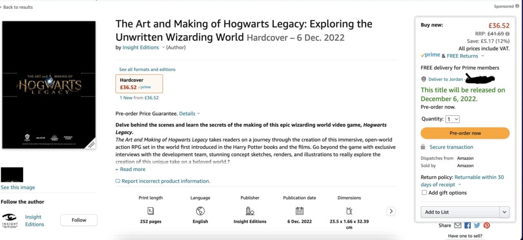 Hogwarts Legacy Artbook Amazon