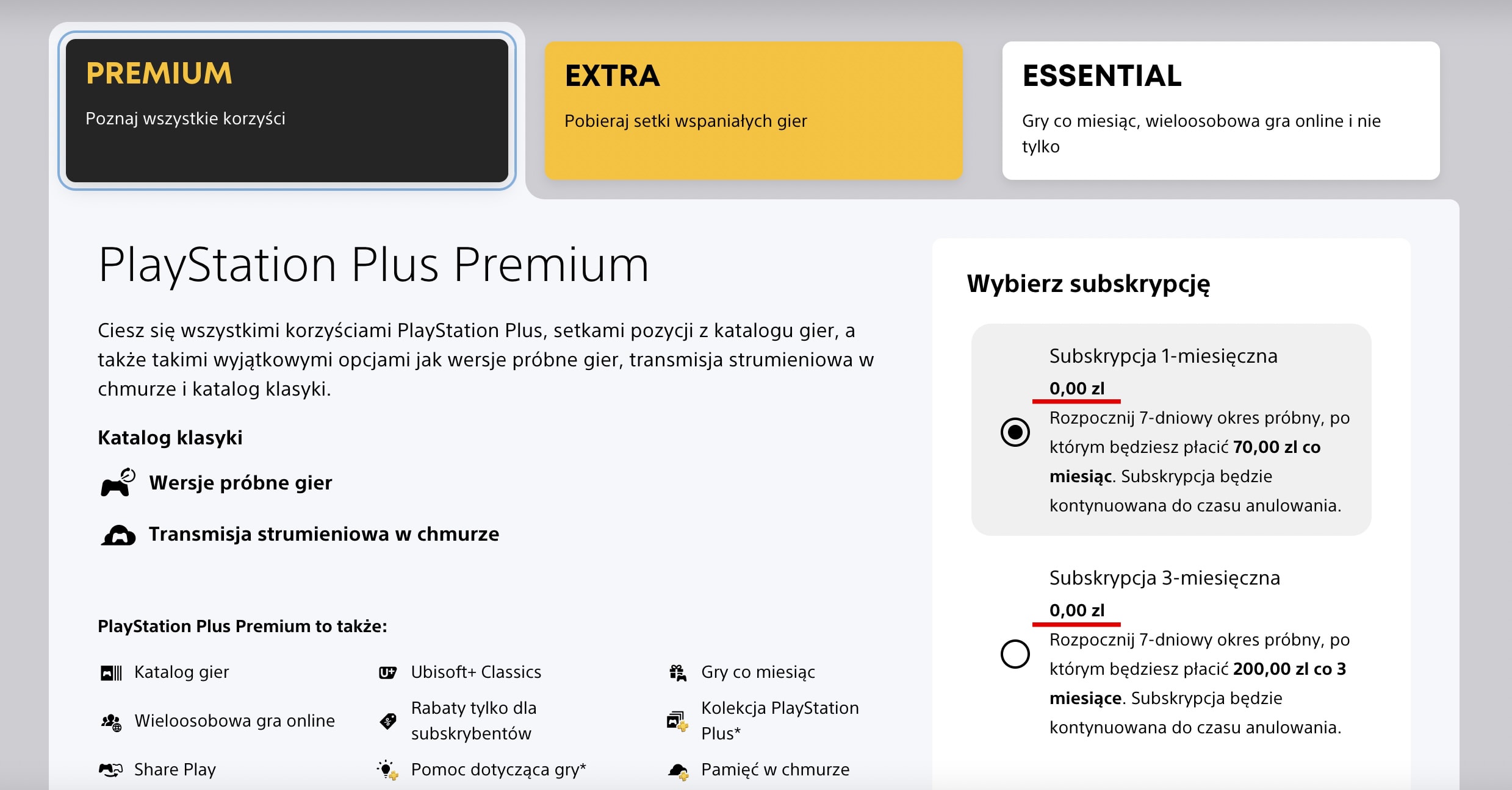 PS Plus Premium Extra trial