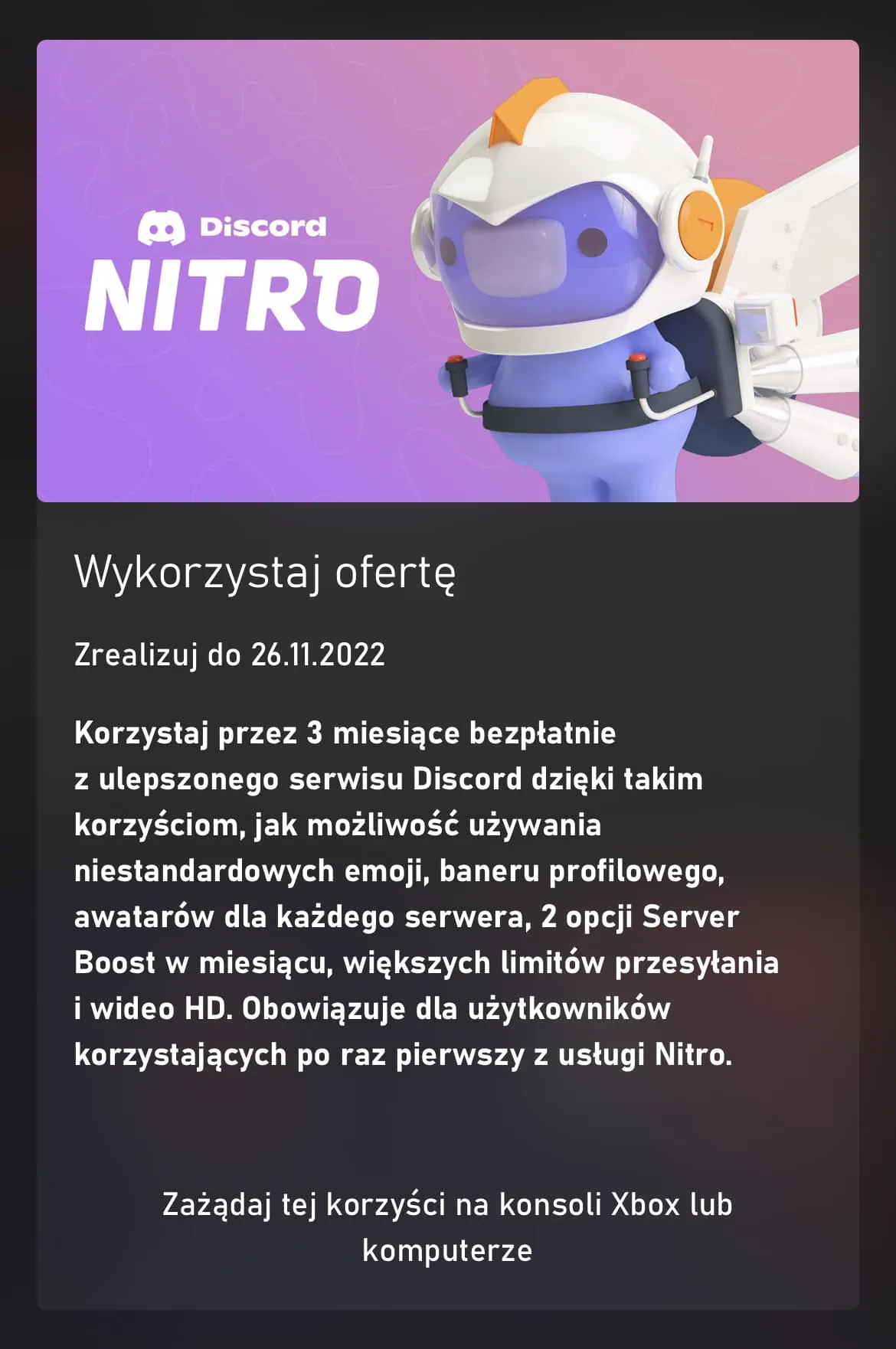 3 miesiące Discord Nitro za darmo Xbox Game Pass Ultimate