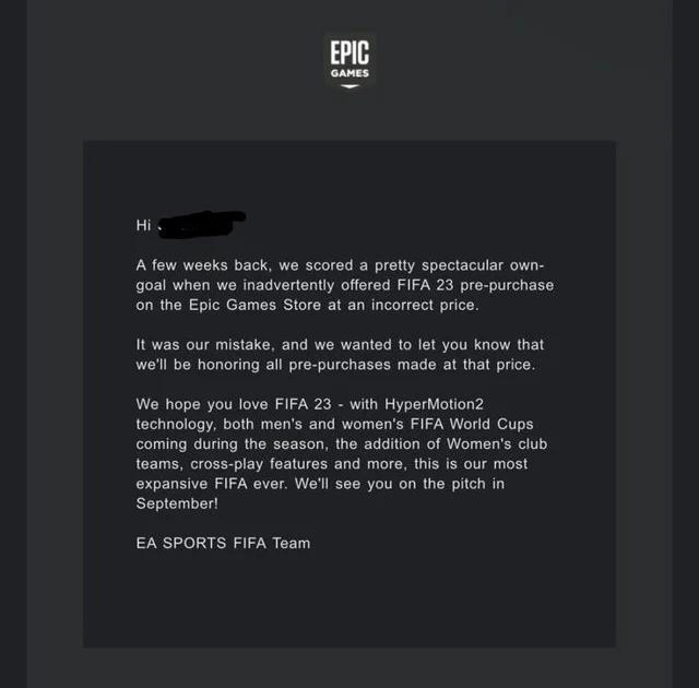 FIFA 23 błąd Epic Games Store wiadomość do graczy