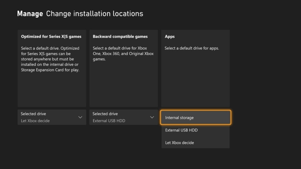 Xbox opcja wyboru miejsca instalacji gier i aplikacji