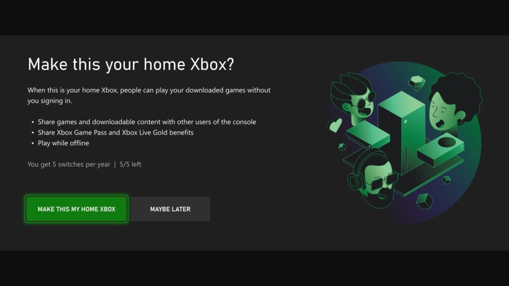 Opcja pozwalająca ustawić konsolę Xbox jako domową