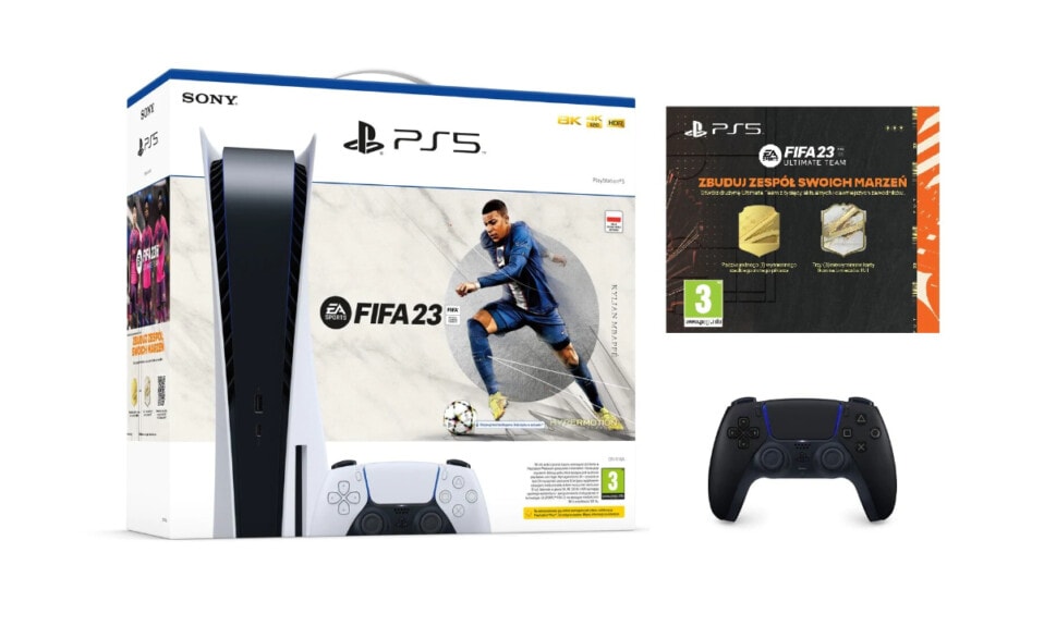 PlayStation 5 + FIFA 23 + Ultimate Team + dodatkowy pad DualSense czarny