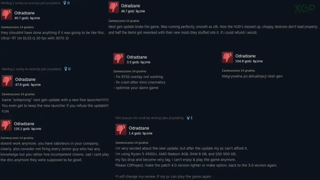 Wiedźmin 3 next-gen negatywne recenzje na Steamie