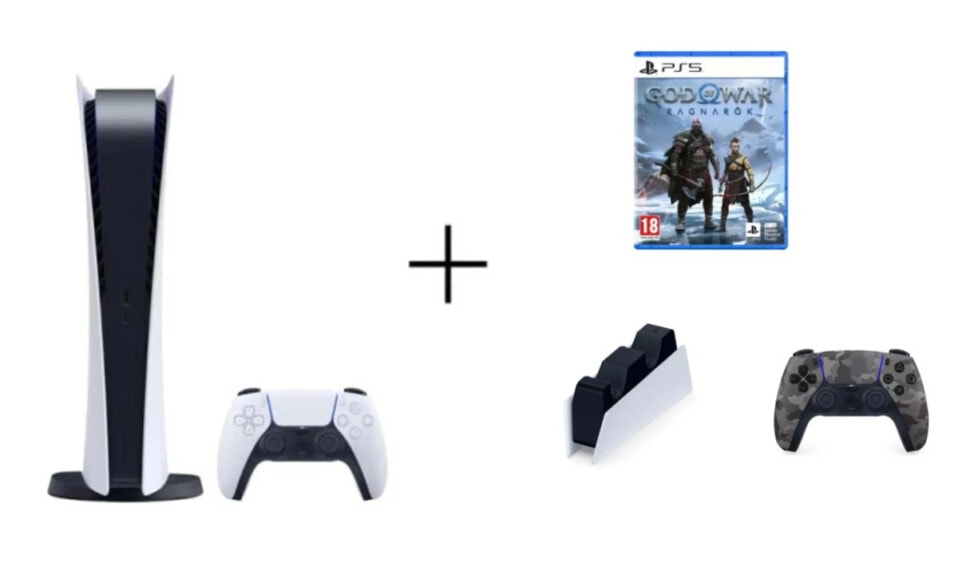 PlayStation 5 Digital + dodatkowy kontroler + stacja ładująca + God of War Ragnarok