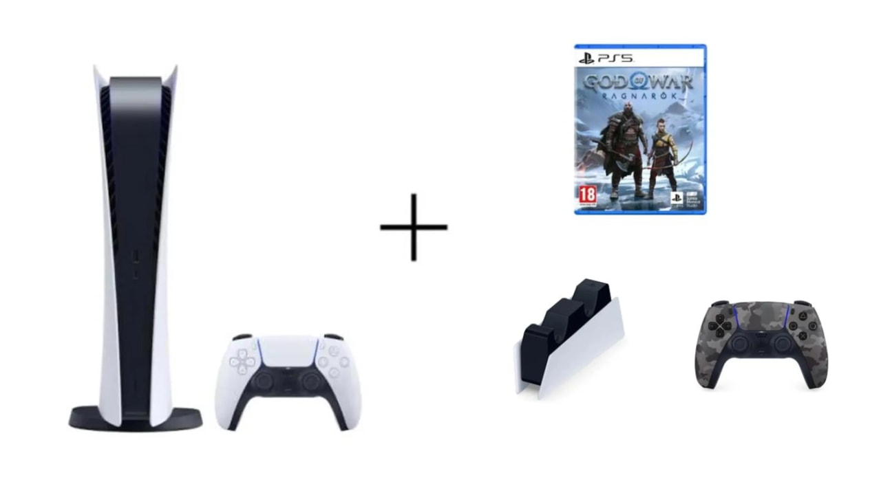 PlayStation 5 Digital + dodatkowy kontroler + stacja ładująca + God of War Ragnarok