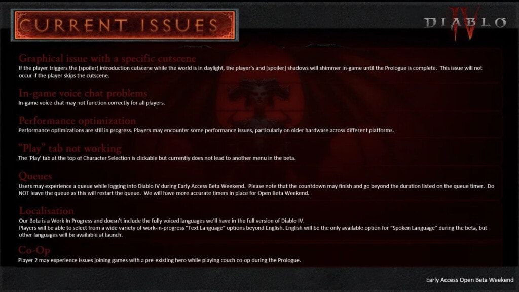 Obecne problemy bety Diablo IV