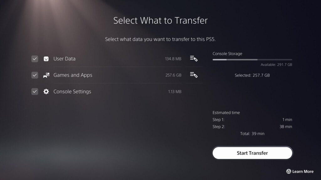 PlayStation 5 transfer danych