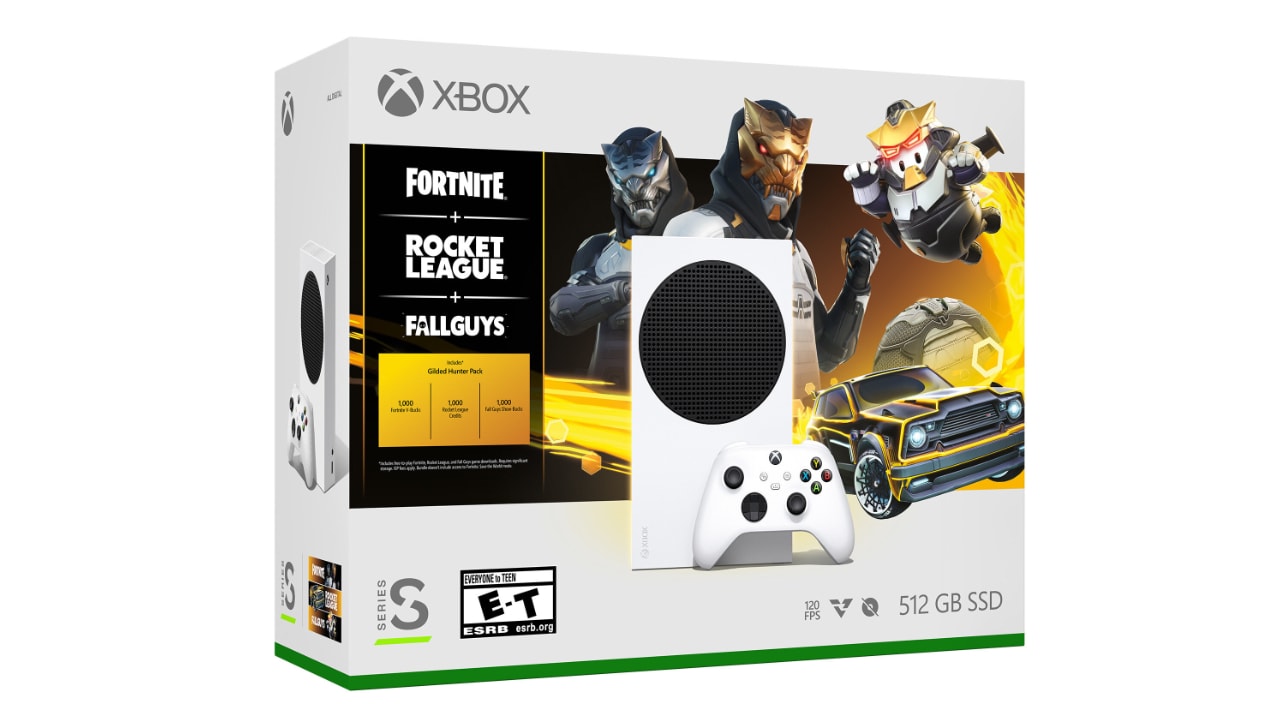 Xbox Series S + dodatki do gier Fortnite + Rocket League + Fall Guys