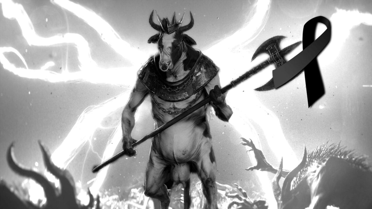 Diablo 4 krowi król czarno-białe