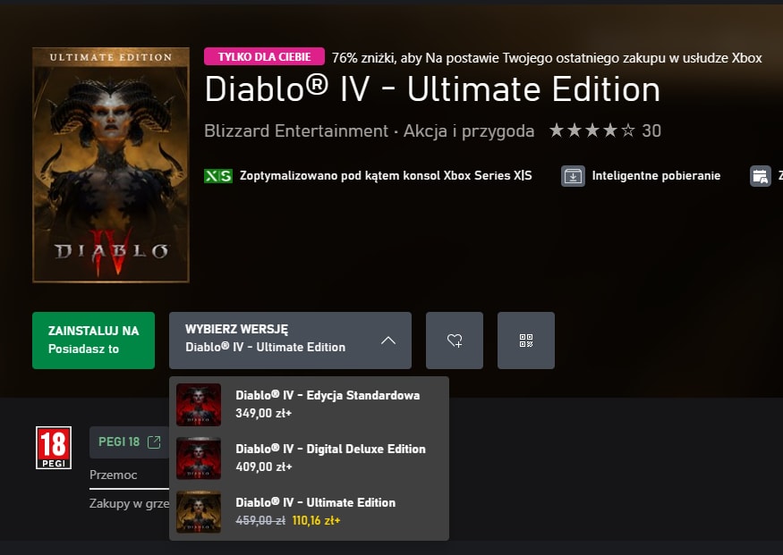 Diablo 4 Ultimate Edition na Xboxa za 110 zł