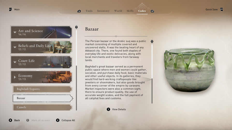 Assassin's Creed Mirage, Bazaar encyklopedia
