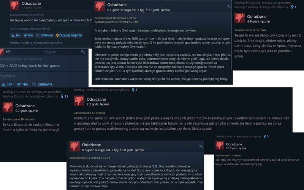 Overwatch 2 negatywne komentarze Steam
