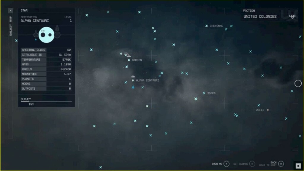 Starfield mapa galaktyki