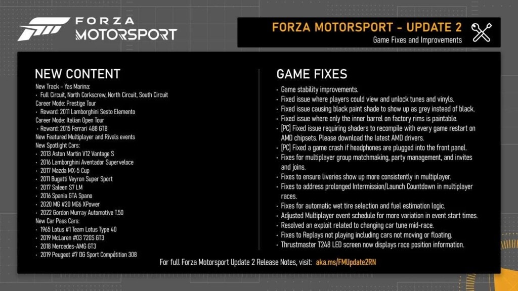 aktualizacja 2.0 forza motorsport