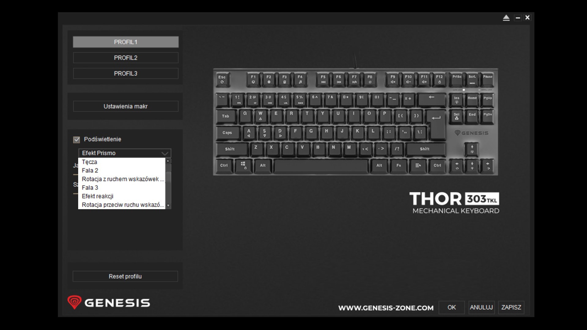Program konfiguracyjny Genesis Thor 303 TKL