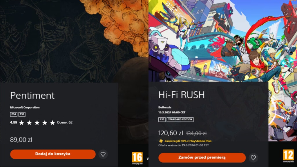 Hi-Fi Rush i Pentiment w PS Store