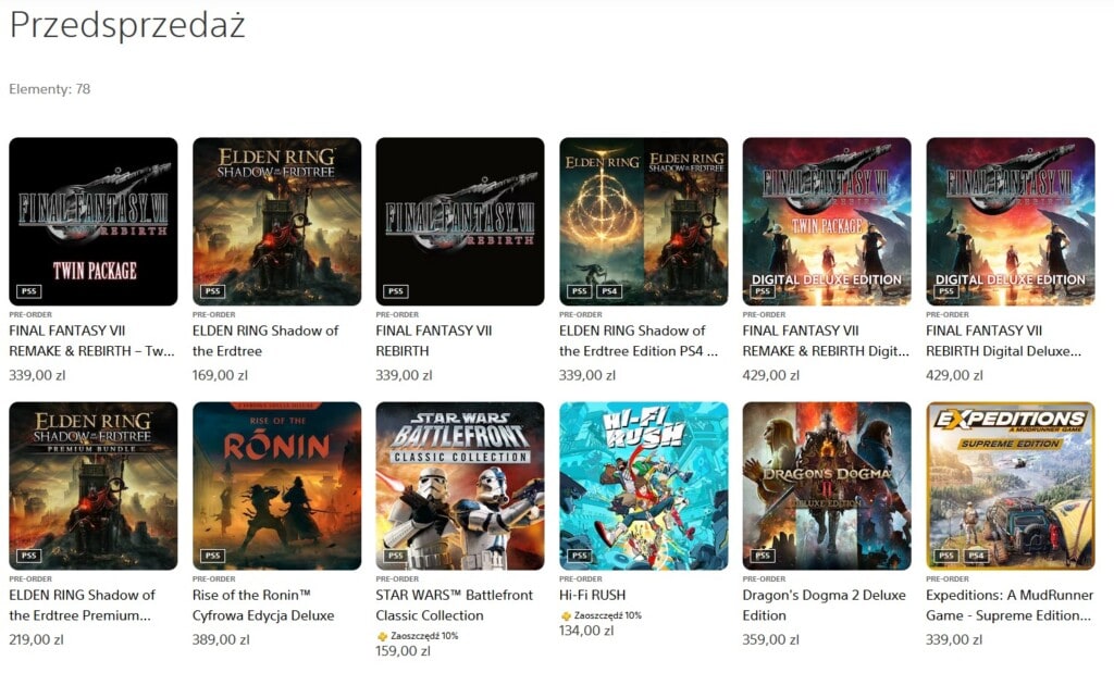 PS Store najpopularniejsze gry w przedsprzedaży