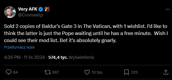 Baldur's gate 3 wpis na twitterze