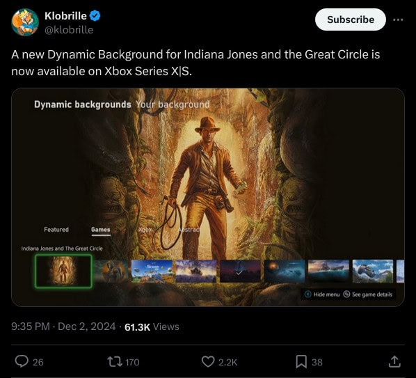 Xbox Series X|S tło dynamiczne Indiana Jones