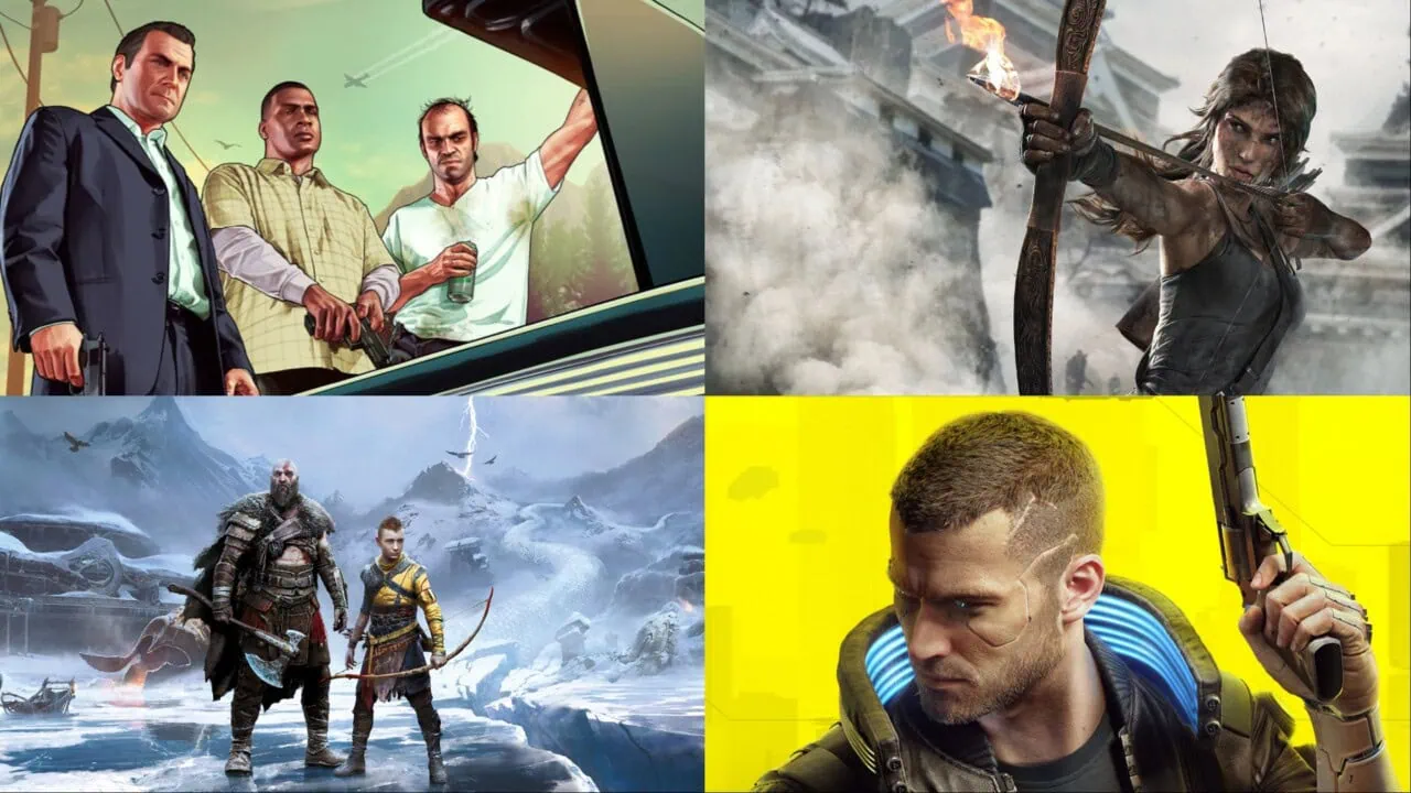 GTA V Tomb Raider God of War Ragnarok Cyberpunk 2077