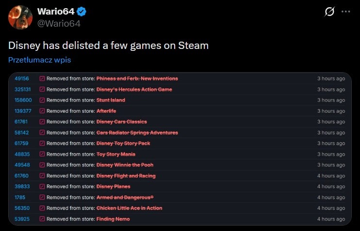 Disney usunął 14 gier