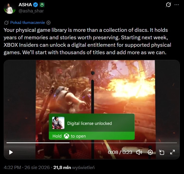 XBOX konwersja płyt na wydania cyfrowe wpis X